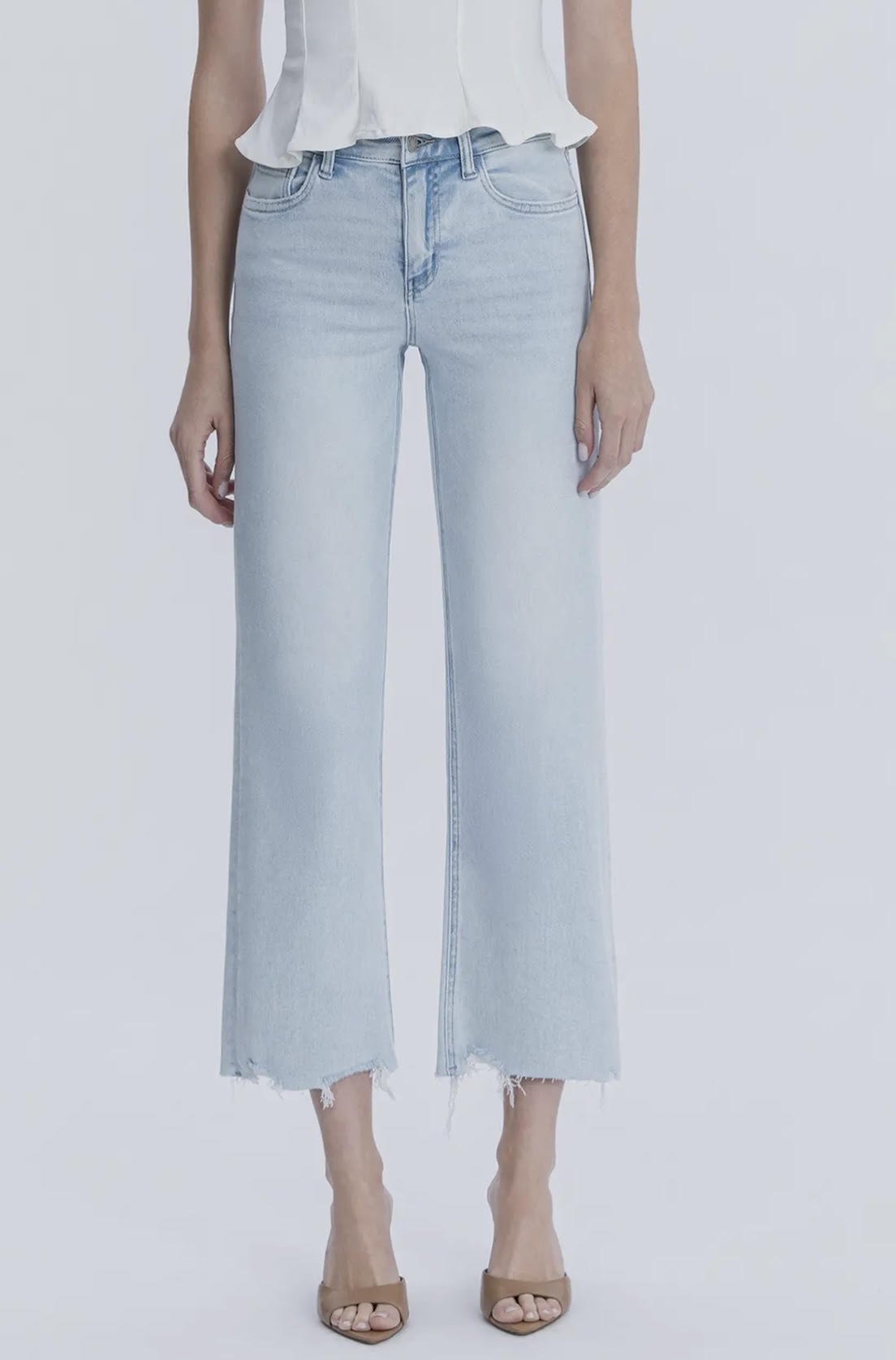 High Rise Light Wash Slim Wide Jeans