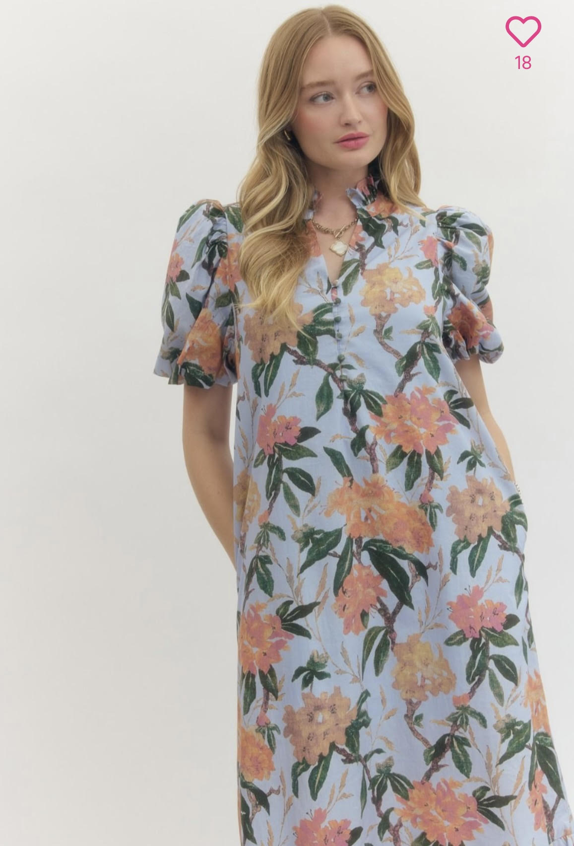 Floral Print Ruffled Neck Midi Dress