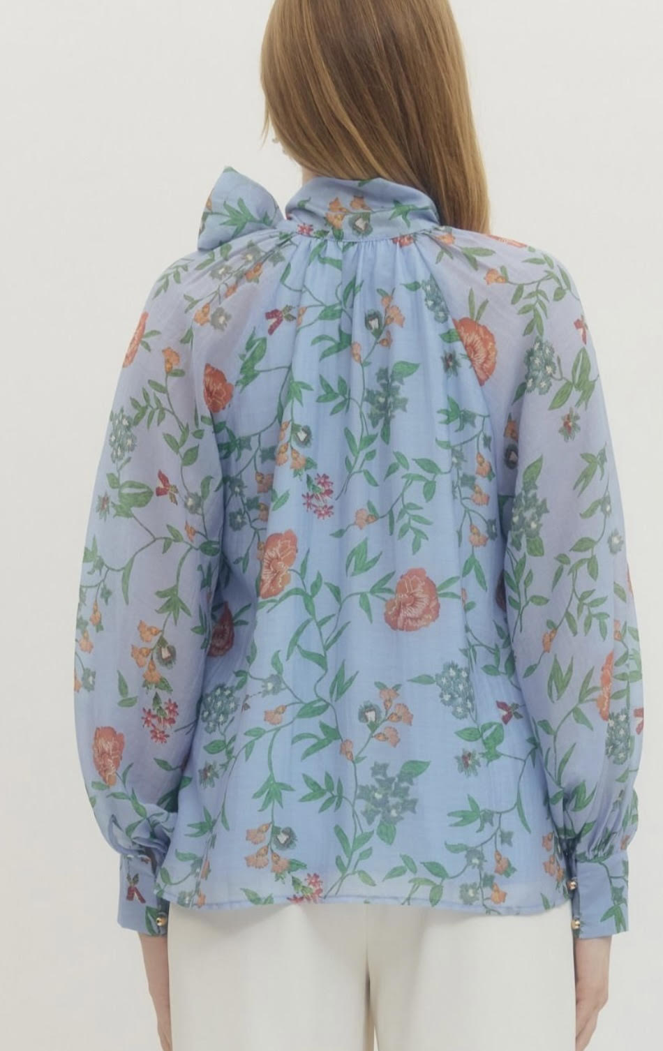 Floral Print Bow Detail Blouse - Blue