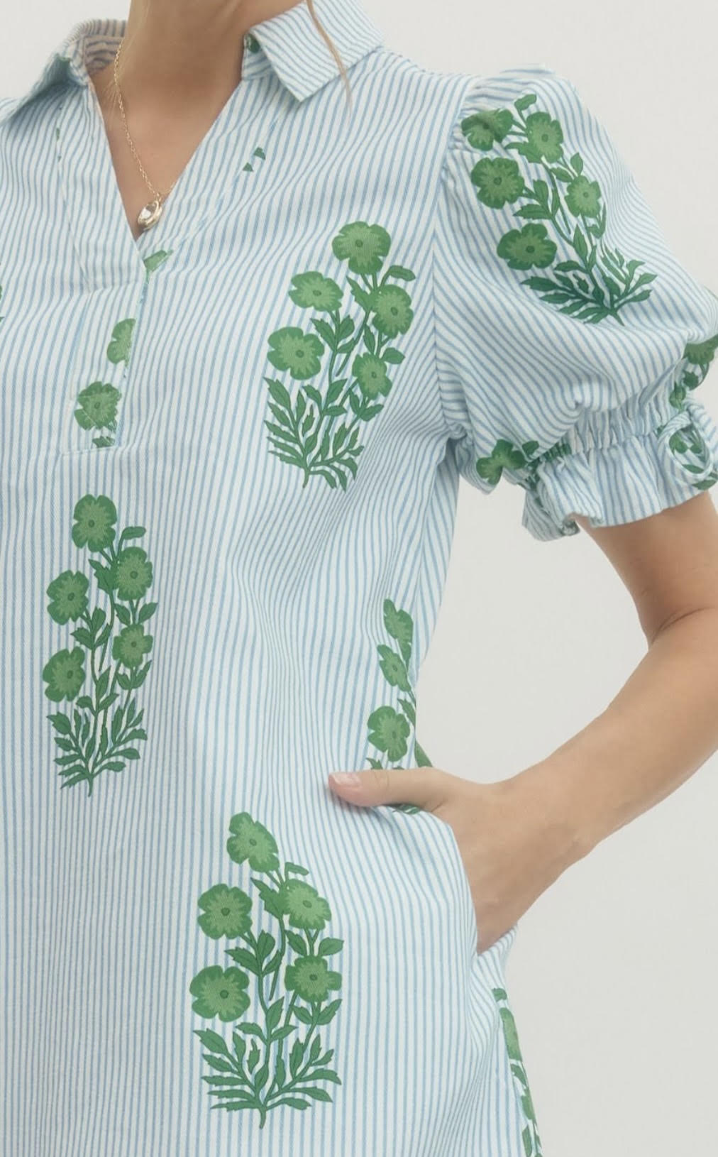 Striped Mini Dress with Floral Print