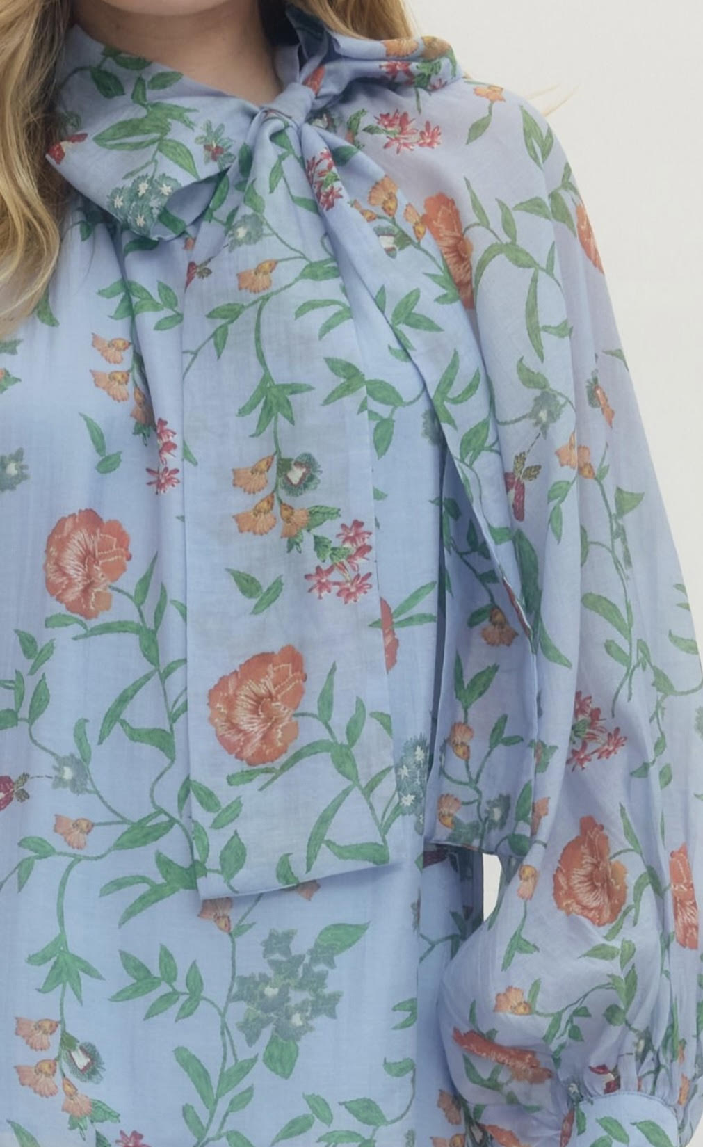 Floral Print Bow Detail Blouse - Blue