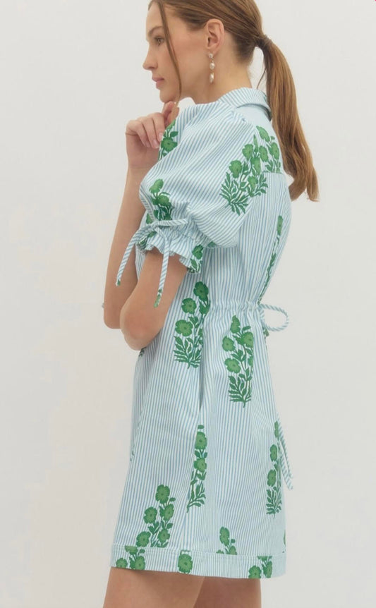 Striped Mini Dress with Floral Print