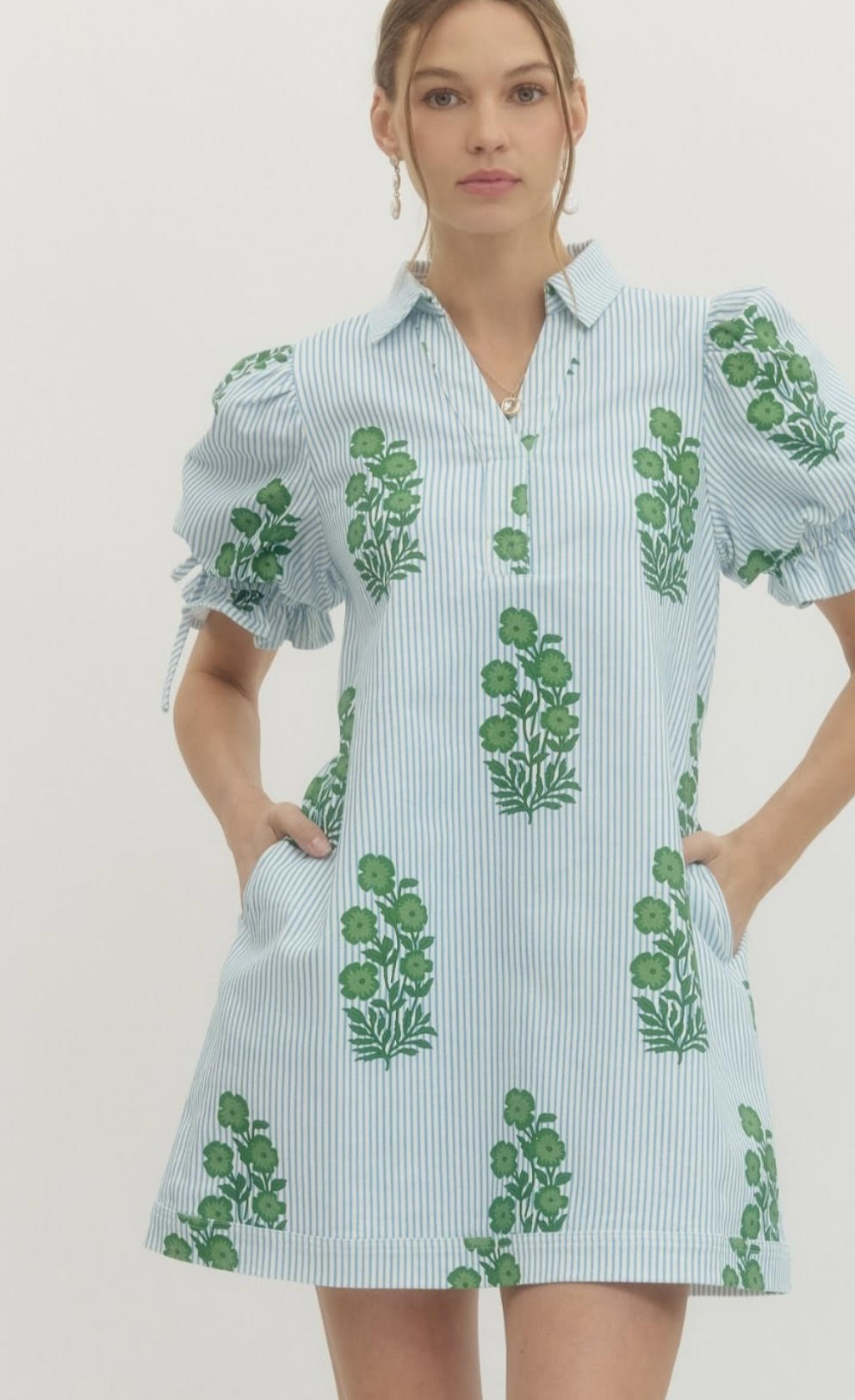 Striped Mini Dress with Floral Print