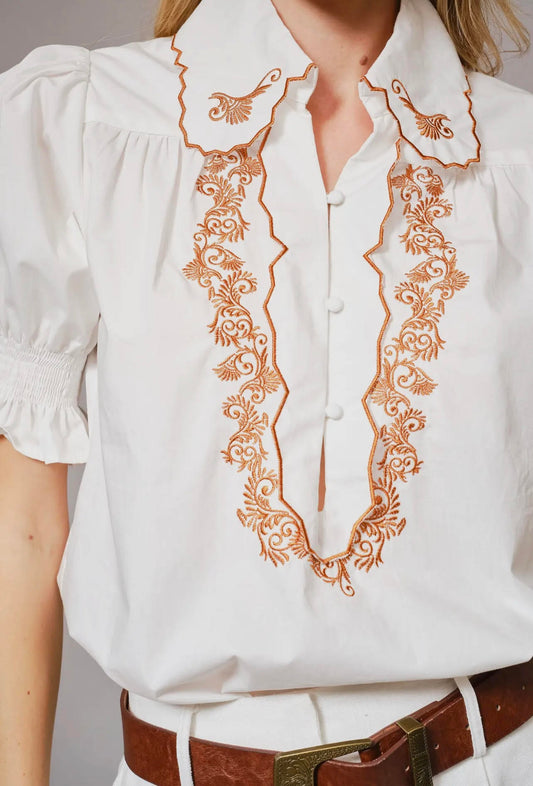 Embroidered Scallop Collar Blouse