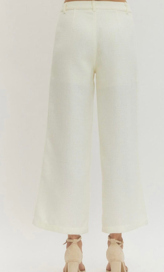 Wide Leg Tweed Pants - Ivory